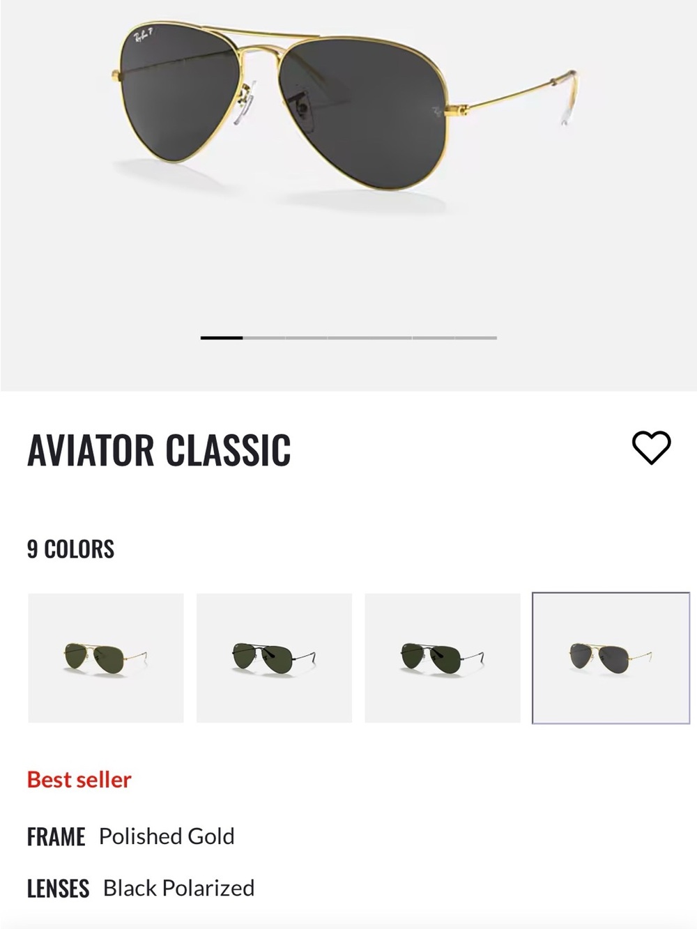 Ray-Ban Aviator Classic Sunglasses - Gold Frame, Black Lenses